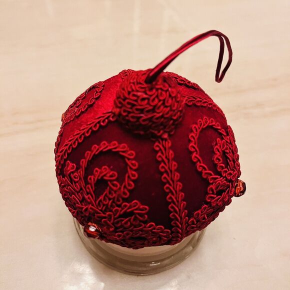 Vintage Velvet Burgundy Christmas Ornament Handcrafted Embroidery Unbreakable 4” - Picture 3 of 6